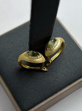 s925银镶4*8mm天然猫眼碧玉戒指