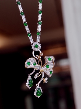 s925银天然翡翠吊坠胸针两用款 约45*30mm A货高冰 2颗阳绿葫芦