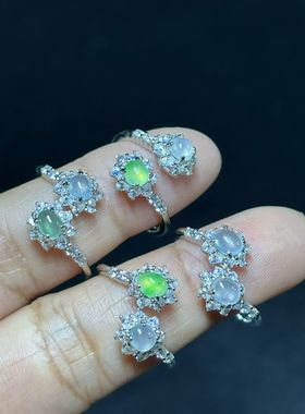 s925银镶天然缅甸料翡翠排戒，附权威证书，支持复检