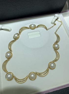 S925银镶13-14mm日本白马贝珍珠，7粒炫彩白光海水马贝