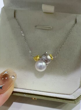 六一小公主Hello Kitty大溪地黑珍珠小熊套链s9258-9mm天然珍珠