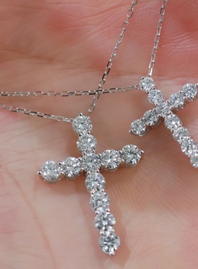 18K金镶培育钻十字架项链 VVS DE，附权威证书