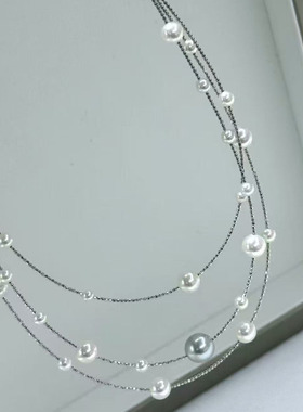 S925镀白金珍珠手工链40厘米