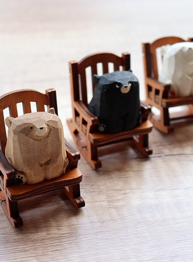 温林朵木雕小熊桌面治愈解压摆件