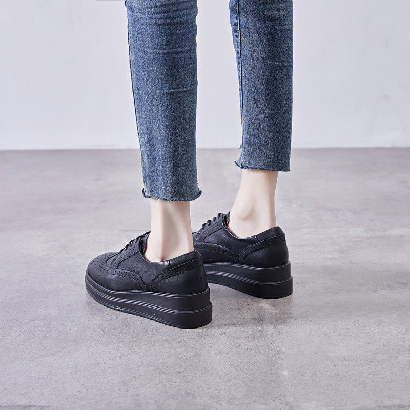 欧洲站2025春季新款方头厚底松糕鞋系带英伦风小皮鞋深口休闲单鞋,淘宝优惠券,粉丝福利购,淘宝优惠卷