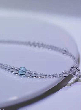 白水晶吊球项链女海蓝宝锁骨链银泡泡珠简约百搭礼物女友闺蜜礼物