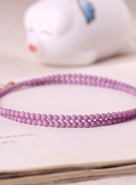 简约紫云母圆珠细项链女轻奢薰衣草锁骨链颈链高档通勤个性宝石