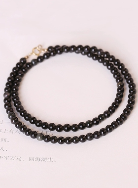 天然黑曜石项链女细颈链锁骨链