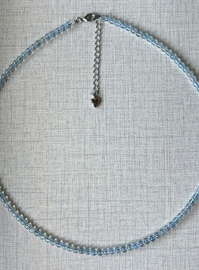 原创浅海蓝宝圆珠项链女项链锁骨颈链补水晶蓝托帕海纹石通勤珠宝