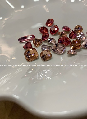 NPC美甲 盛夏水蜜桃 高定稀有色淡粉玫瑰肥方歪心超闪K9钻石饰品