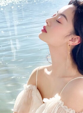 精工版玫瑰金线条流苏耳环耳扣女
