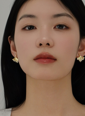 清冷高级精工版银杏叶耳环女闪亮高级气质时尚耳钉OL风白领耳饰潮