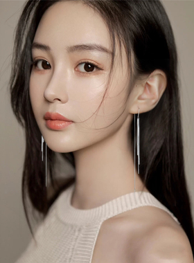 极简银色蛇骨长流苏女长耳坠耳线