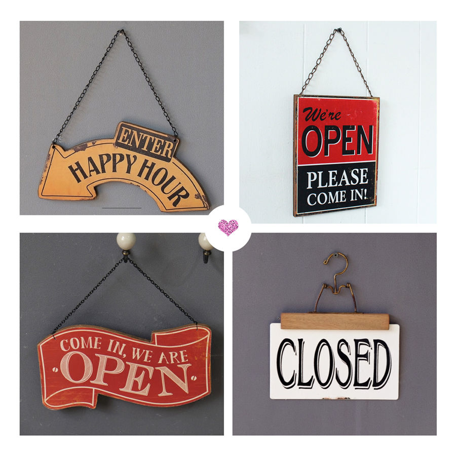 美式鄉村咖啡廳服裝店酒吧掛牌店鋪營業時間創意雙面歡迎OPEN門牌