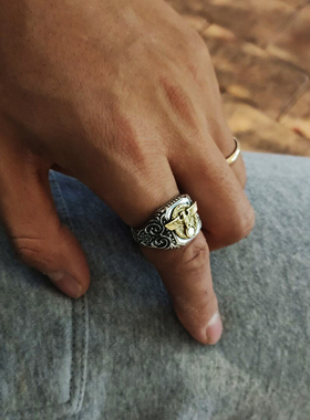 活口男士戒指925银宽版复古