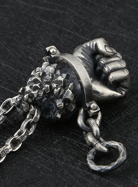 纯银复古美式拳头吊坠时尚毛衣链