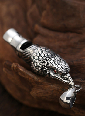 纯银街头做旧可吹响吊坠老鹰口哨