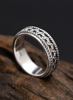 925纯银饰品纹路麻绳编制转动