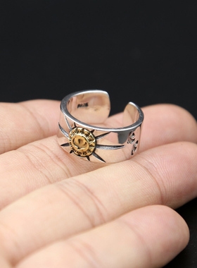 太阳射线镶铜飞鹰潮人开口戒指