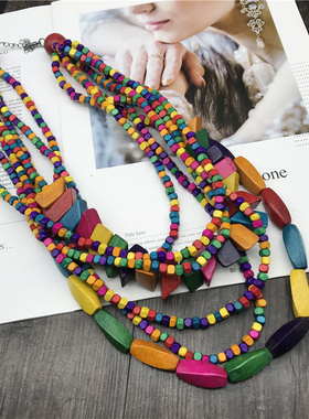 复古木质波西米亚风多彩项链