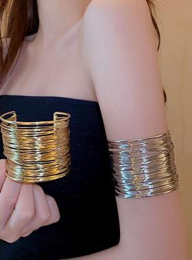 欧美夸张朋开 口克边线 线条缠宽绕手镯insZHN冷臂环淡手环气质百