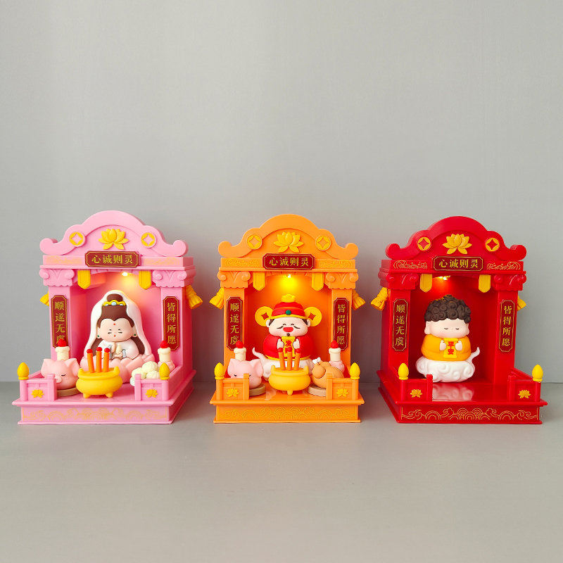 迷你国潮小神仙神龛摆件办公室桌面玩偶小佛龛财神爷如来神关二爷 - 图1