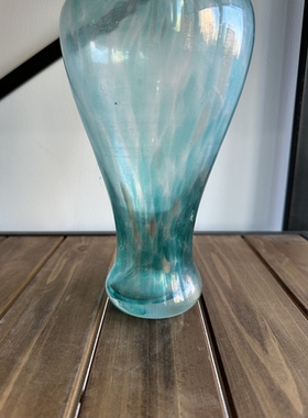 老物件出口蓝色透明玻璃花瓶中式风格复古花边装饰花器摆件插花