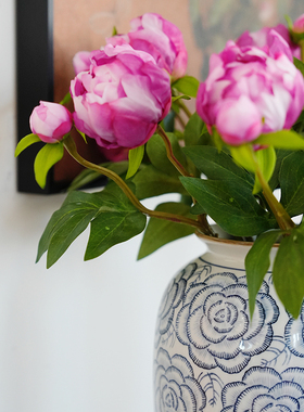 11寸牡丹萝卜青花瓷瓶居家花艺装饰摆件客厅玄关插花创意花器