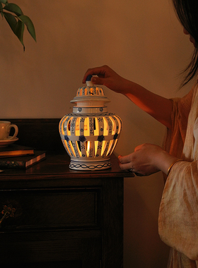 中式镂空陶瓷花瓶风灯烛台烛座香薰蜡烛镂空将军罐