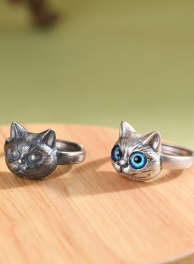 泰银坊S925银猫头食指戒小众
