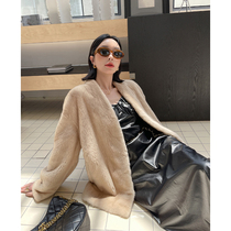 2023 new whole mink imported velvet V neckline fashion young minke leather big coat with slim water mink fur coat
