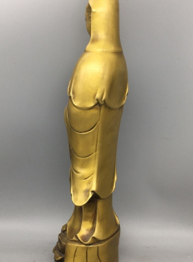 古玩铜器收藏黄铜大号站观音像摆件 精工铜器 包浆醇厚 家居收藏