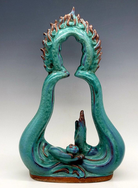 精品古董古玩钧窑窑变釉心中有佛摆件。尺寸35.5*21全品老瓷