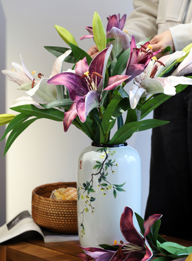 芙菡特大号仿真百合花高档假花绢花客厅餐桌轻奢高端花束装饰摆件