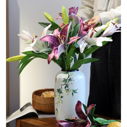芙菡特大号仿真百合花高档假花绢花客厅餐桌轻奢高端花束装饰摆件 - 图1