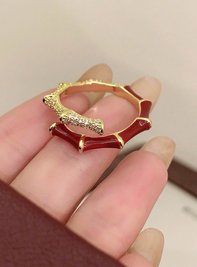 新年旺财红色竹节戒指