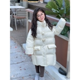 Зимний пуховик, бархатная детская длинная удерживающая тепло толстовка с капюшоном для девочек, куртка, 2023, утиный пух