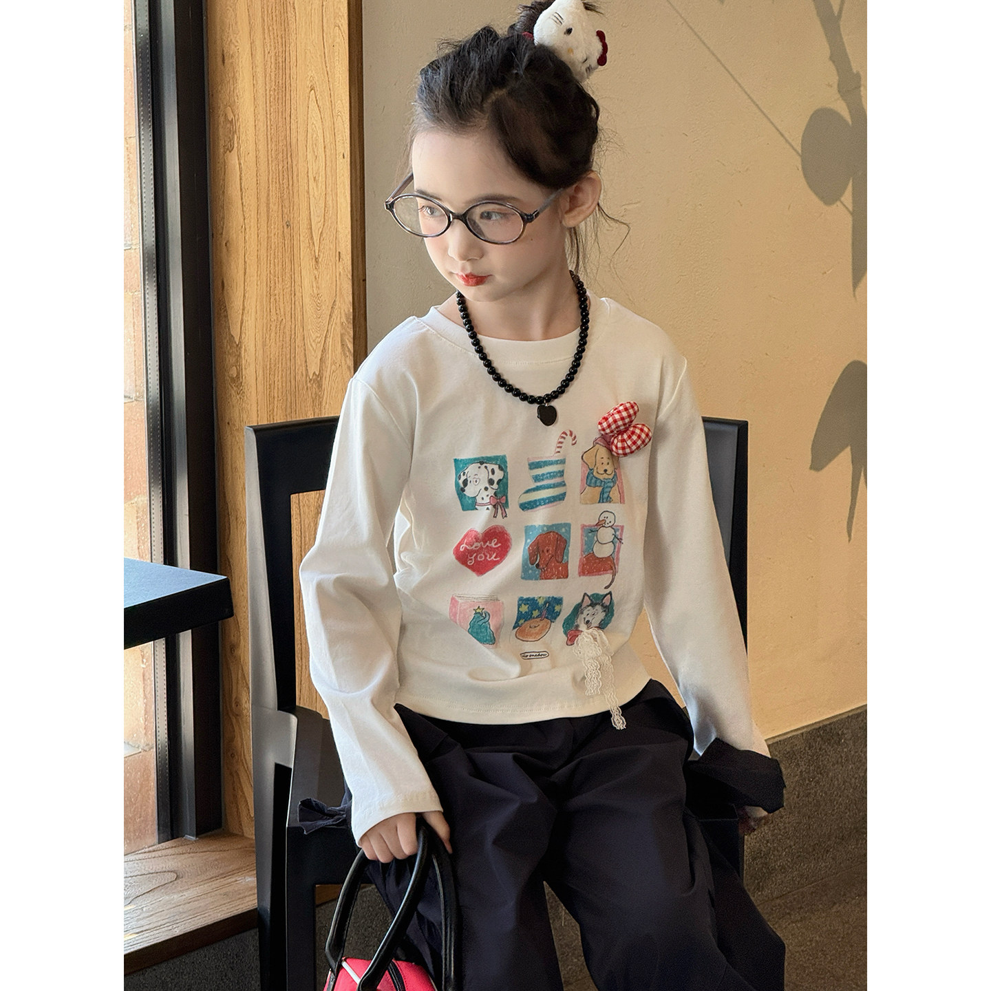 女童T恤2025秋季新款儿童卡通可爱长袖上衣中大童打底衫洋气百搭,淘宝优惠券,粉丝福利购,淘宝优惠卷