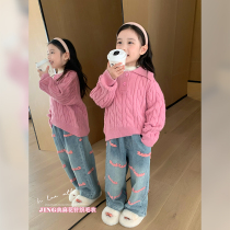 Girl Spring Autumn Sweater New Children Foreign Air Pure Color Knit Long Sleeves Women Baby Casual 100 hitch headblouse