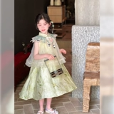 Ципао, летнее детское платье с рукавами без рукавов, ханьфу, длинная юбка, китайский стиль