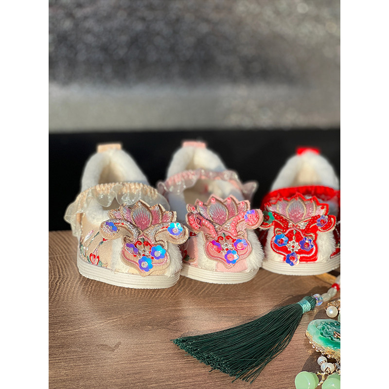 女童汉服鞋2025冬季新款儿童洋气拜年服棉鞋中国风加绒绣花鞋子,淘宝优惠券,粉丝福利购,淘宝优惠卷