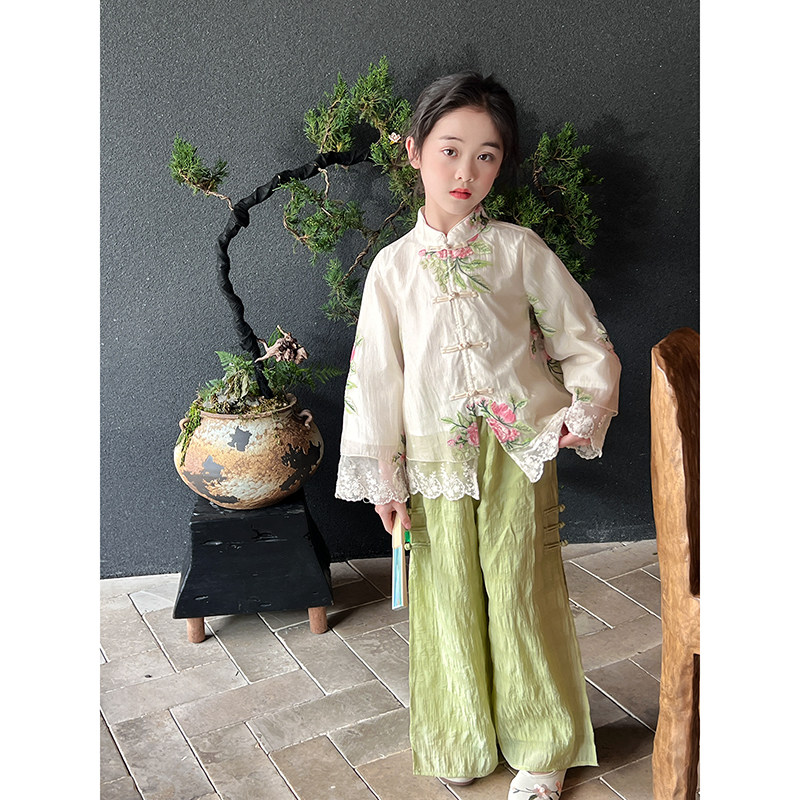 女童汉服套装2025春季新款儿童古风改良上衣裤子国风演出服两件套,淘宝优惠券,粉丝福利购,淘宝优惠卷
