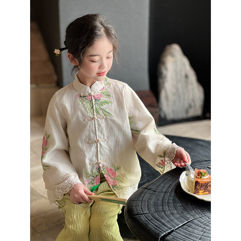 女童汉服套装2025春季新款儿童古风改良上衣裤子国风演出服两件套,淘宝优惠券,粉丝福利购,淘宝优惠卷