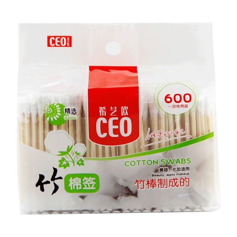 CEO希艺欧棉签竹棒双头一次性无菌棒掏耳朵卸妆大头家用便携袋装 - 图0