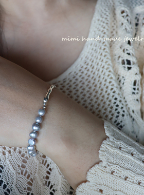 手链灰色天然巴洛克珍珠原创女