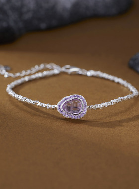 s925纯银新款碎银几两紫水晶葫芦手链新中式国风轻奢手饰品银白色