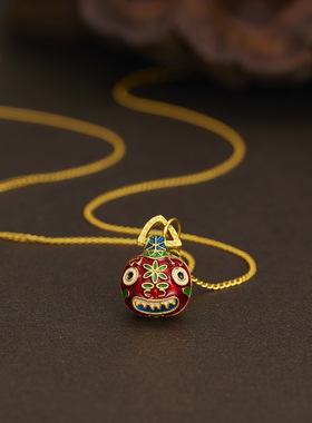 彩色吞金兽项链女s925纯银镀黄金色珐琅工艺diy配件招财进宝吊坠
