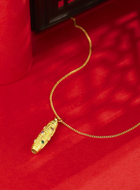 六字真言柱项链s925纯银镀黄金色镶嵌彩宝九眼天珠锁骨链银饰品女