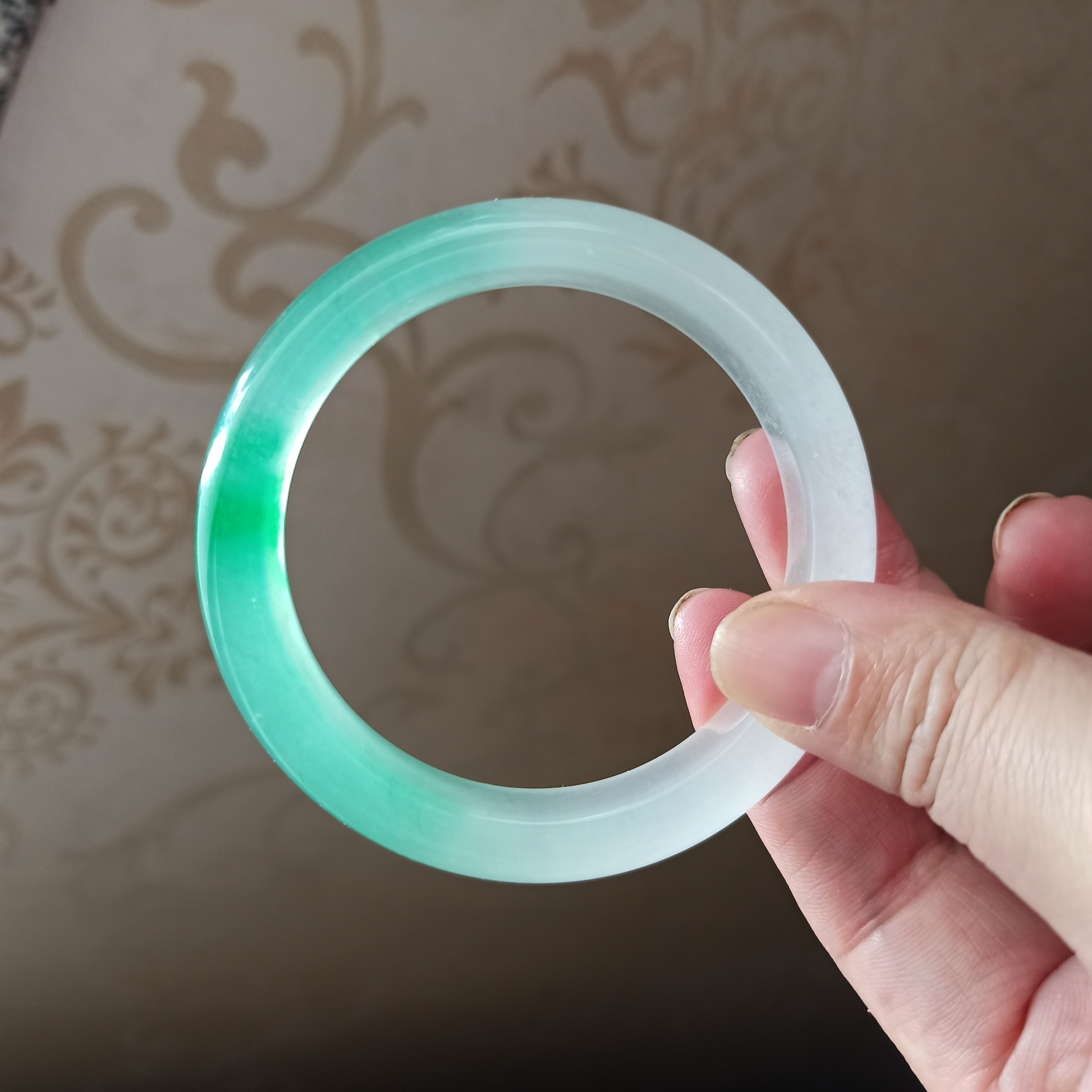 独龙玉高冰种玉手镯女翡翠色飘绿色冰飘花半山半水石英岩玉玉镯子