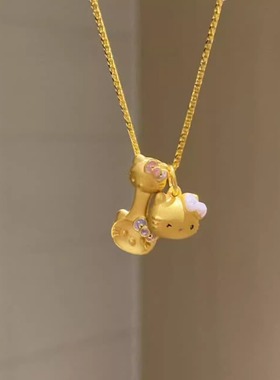 新款时尚黄金包银黄金色凯蒂猫叉KT猫勺子吊坠HelloKitty猫项链女